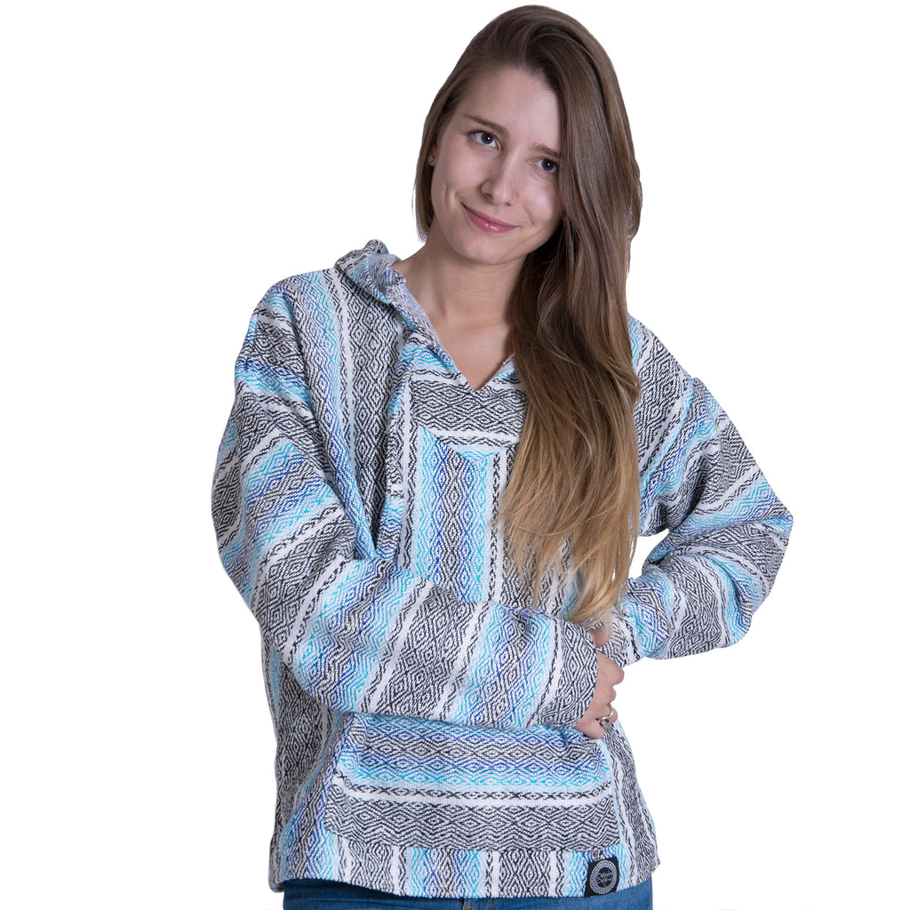 Baby Blue and Grey Baja Poncho