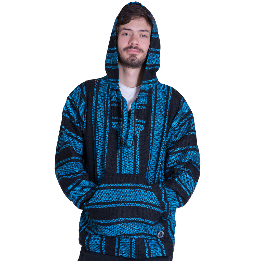 Fleece Light Blue and Black Baja Hoodie