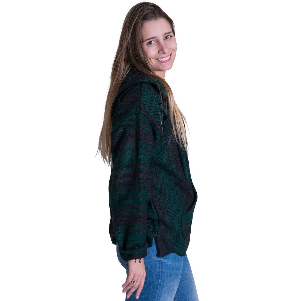 Warm and Cozy Black and Green Baja Hoodie
