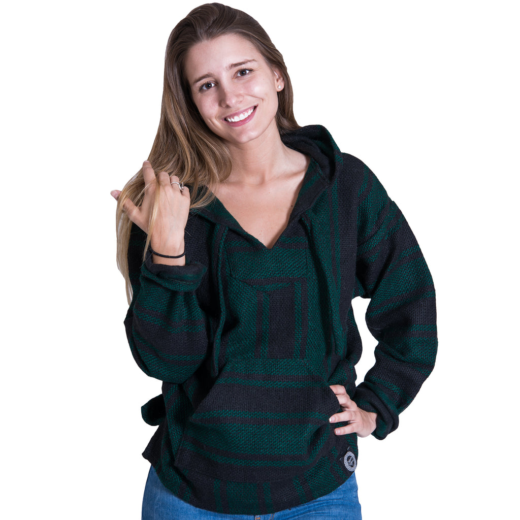 Warm and Cozy Black and Green Baja Hoodie