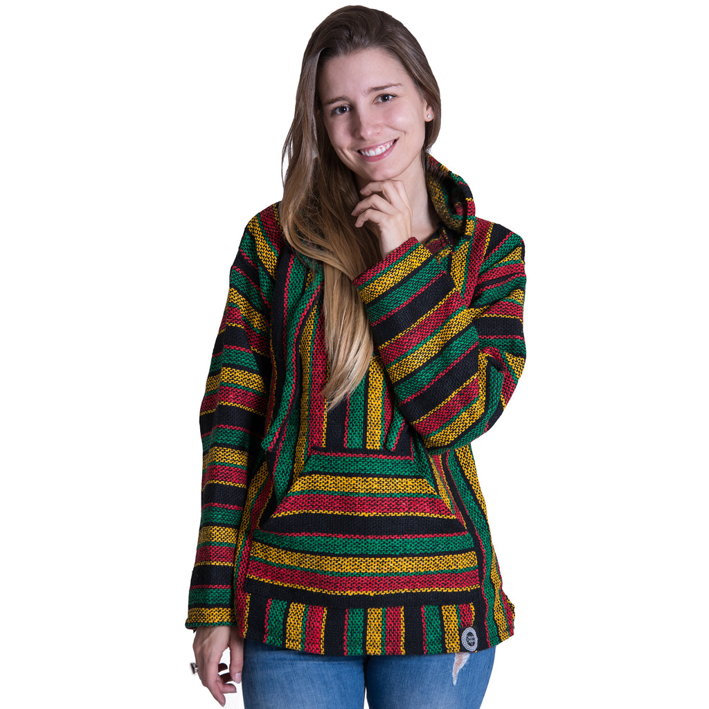 Rasta Yellow and Green Striped Baja Hoodie