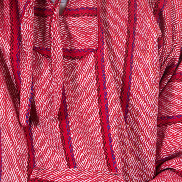 Red and White Baja Hoodie with Diamond Pattern 